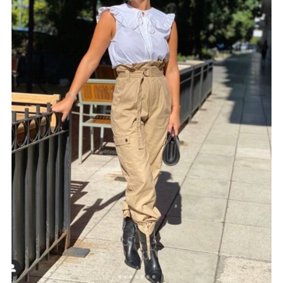 ZARA High Waisted Belted Utility Cargo Pants Khaki Tan Brown Women’s Small GUC - Picture 1 of 13